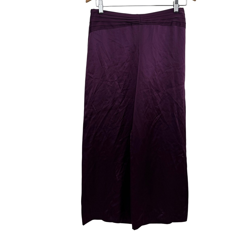 Josie Natori Pants Womens XS Purple Silk Wide Leg Pintuck Waist Trousers